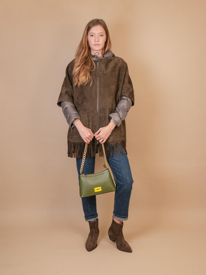 BORSA IN PELLE VERDE CON CATENA ORO "QUEEN"