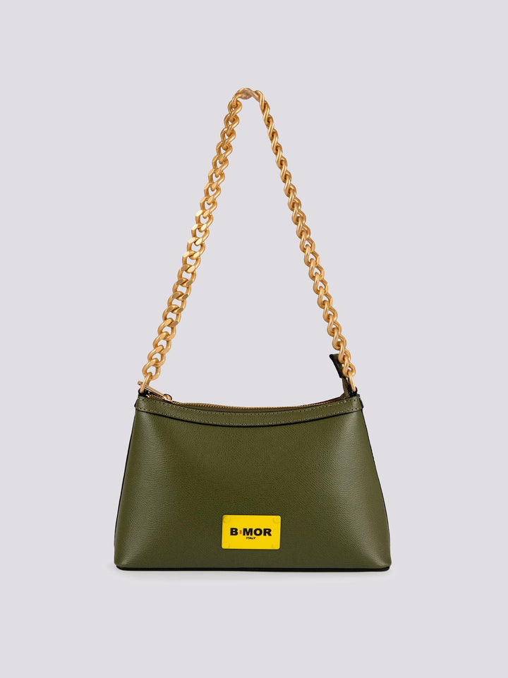 BORSA IN PELLE VERDE CON CATENA ORO "QUEEN"
