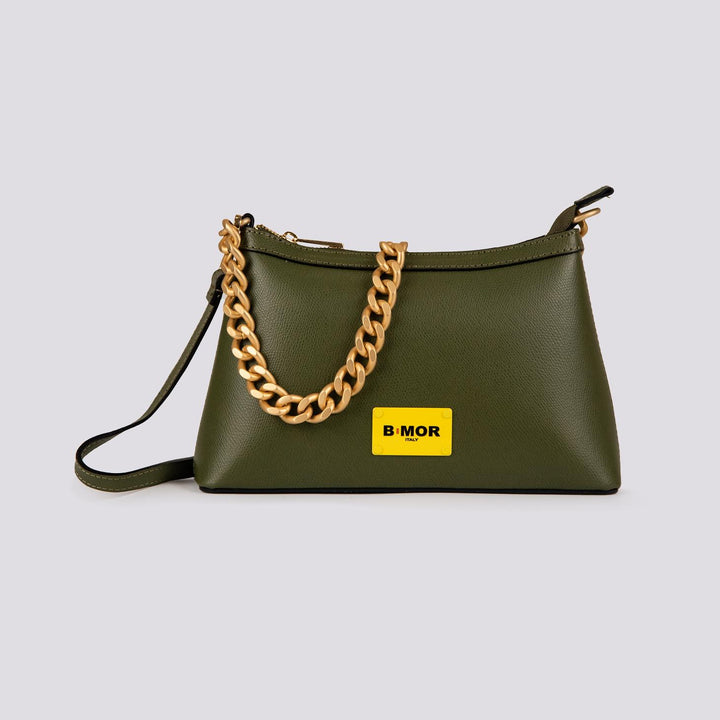 BORSA IN PELLE VERDE CON CATENA ORO "QUEEN"