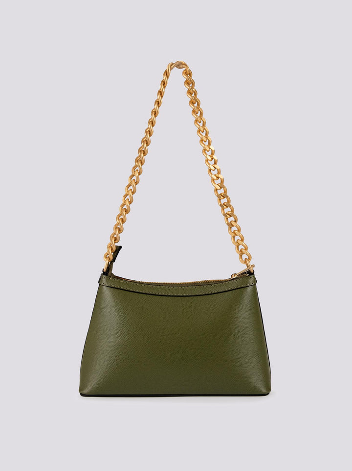 BORSA IN PELLE VERDE CON CATENA ORO "QUEEN"