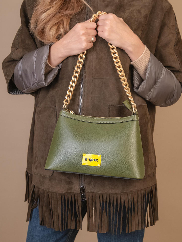 BORSA IN PELLE VERDE CON CATENA ORO "QUEEN"