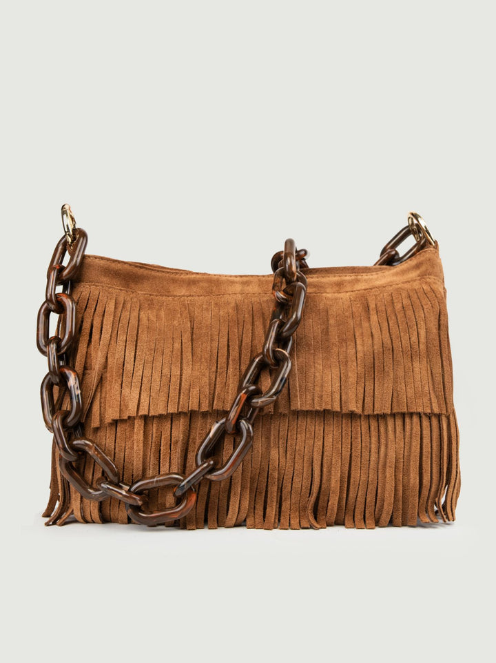 BORSA JIGLY CON FRANGE IN CAMOSCIO BRUCIATO