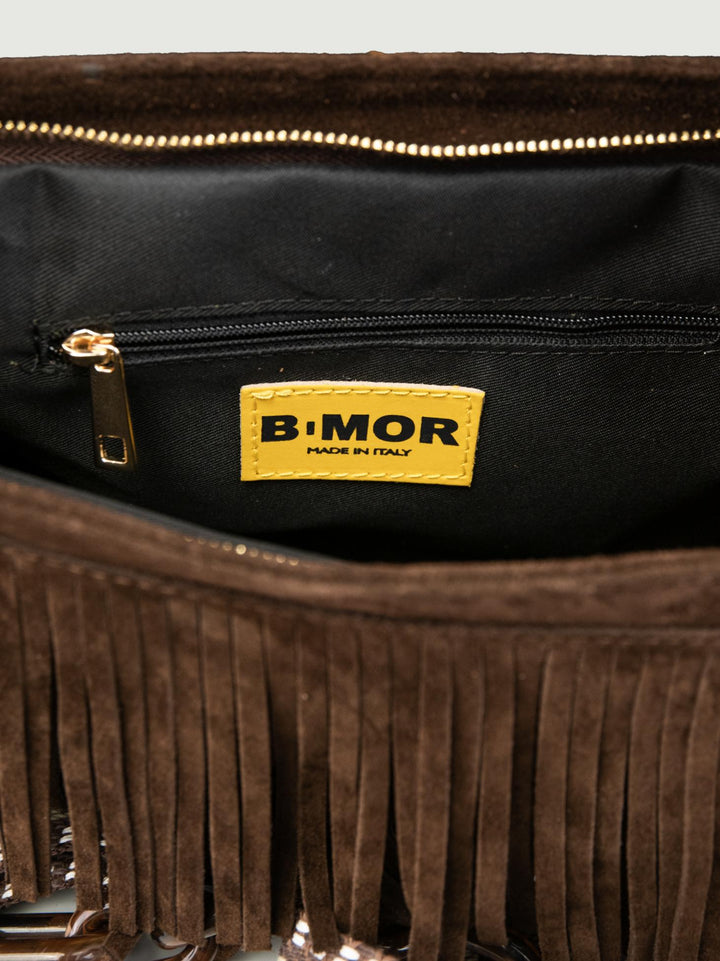 BORSA JIGLY CON FRANGE IN CAMOSCIO MARRONE