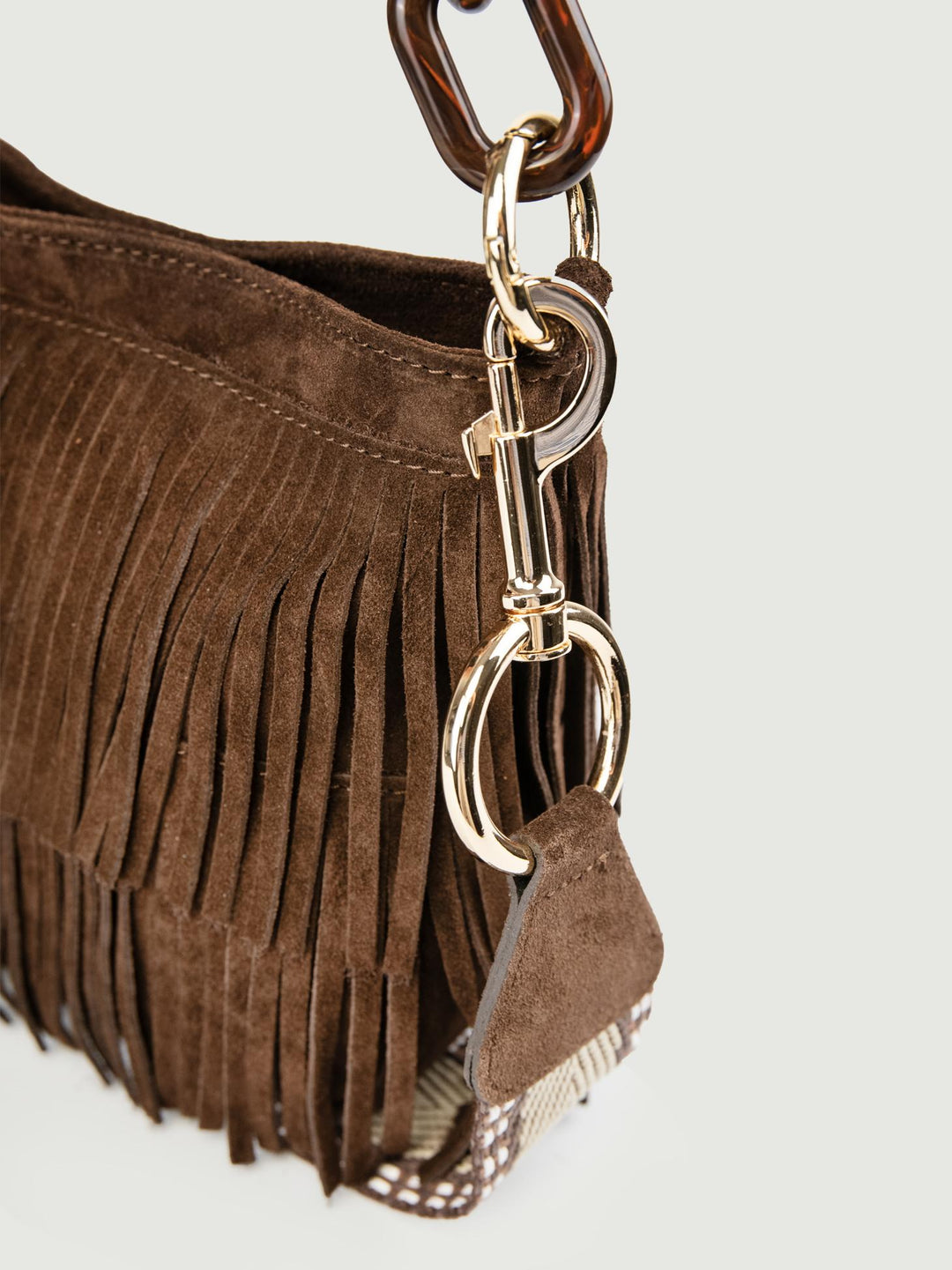 BORSA JIGLY CON FRANGE IN CAMOSCIO MARRONE