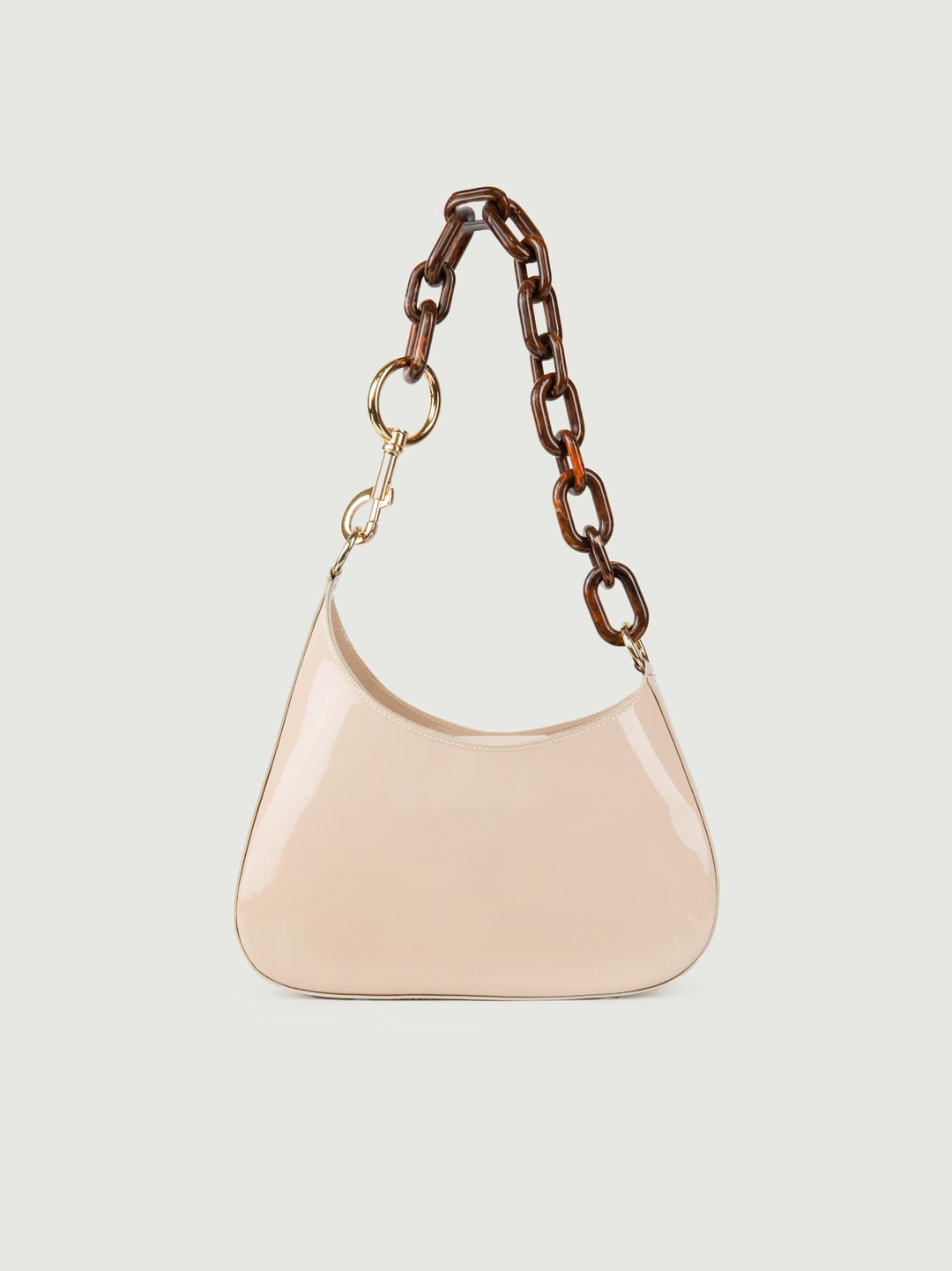 BORSA MINI CURVY BEIGE IN PELLE VERNICE