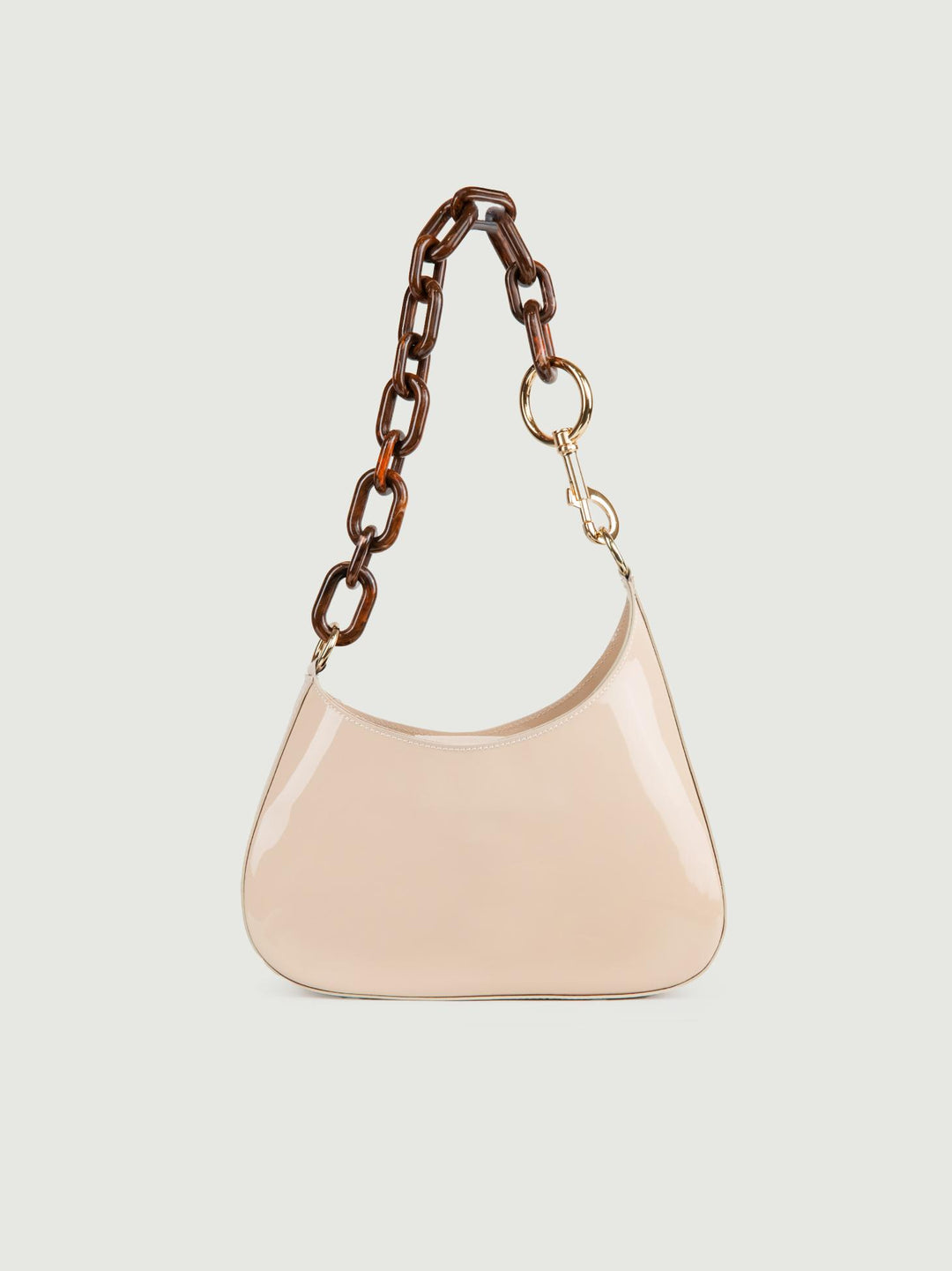 BORSA MINI CURVY BEIGE IN PELLE VERNICE