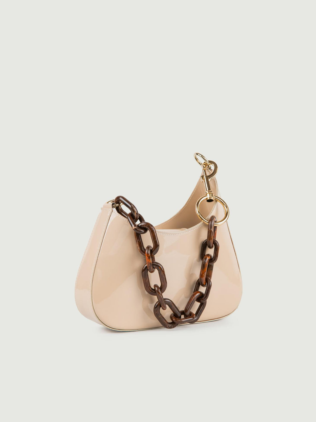 BORSA MINI CURVY BEIGE IN PELLE VERNICE