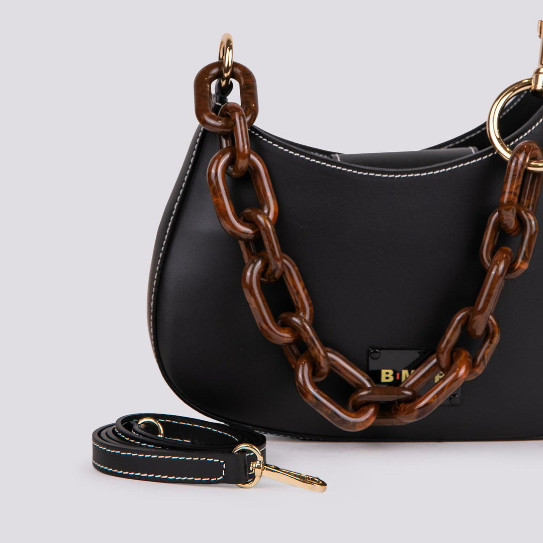 BORSA "MINI CURVY" IN PELLE NERA CON TRACOLLA IN OSSO