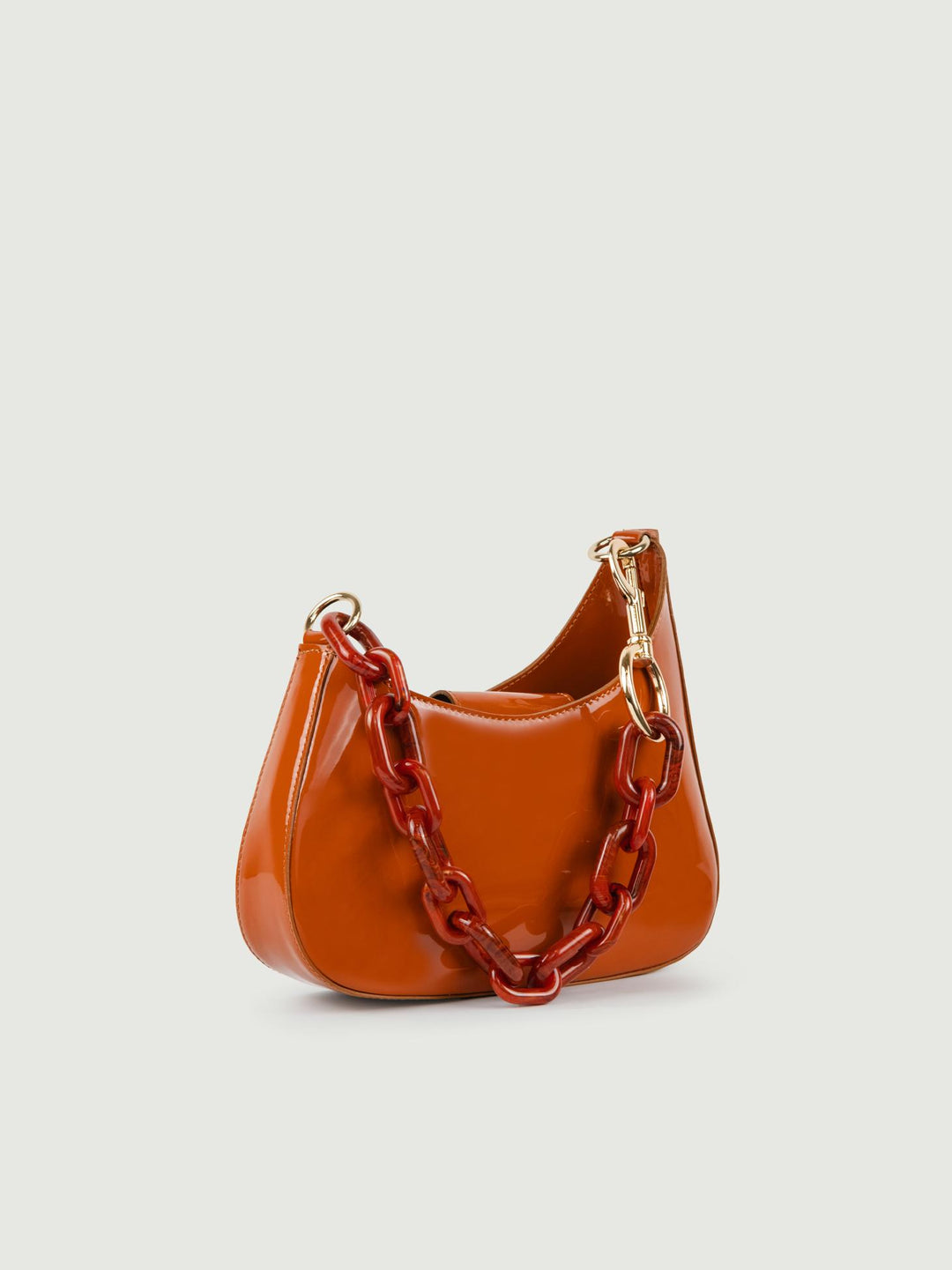 BORSA MINI CURVY MATTONE IN PELLE VERNICE