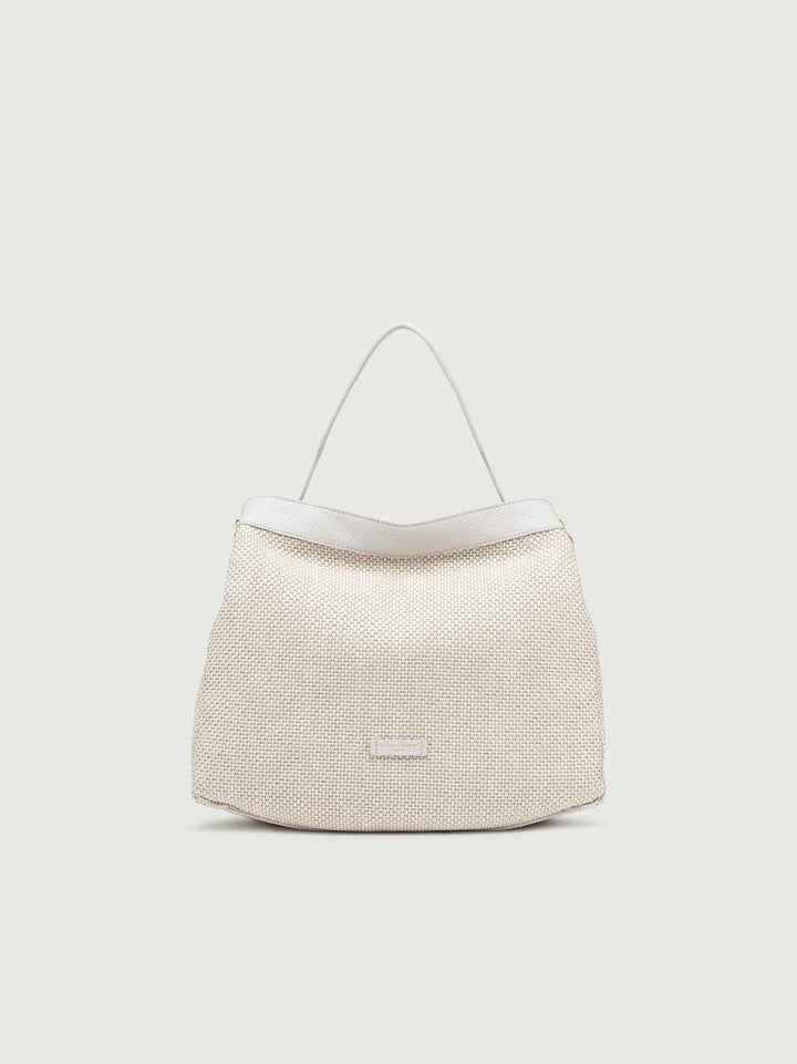 BORSA OTTAVIA GRANDE IN PAGLIA INTRECCIATA BIANCA