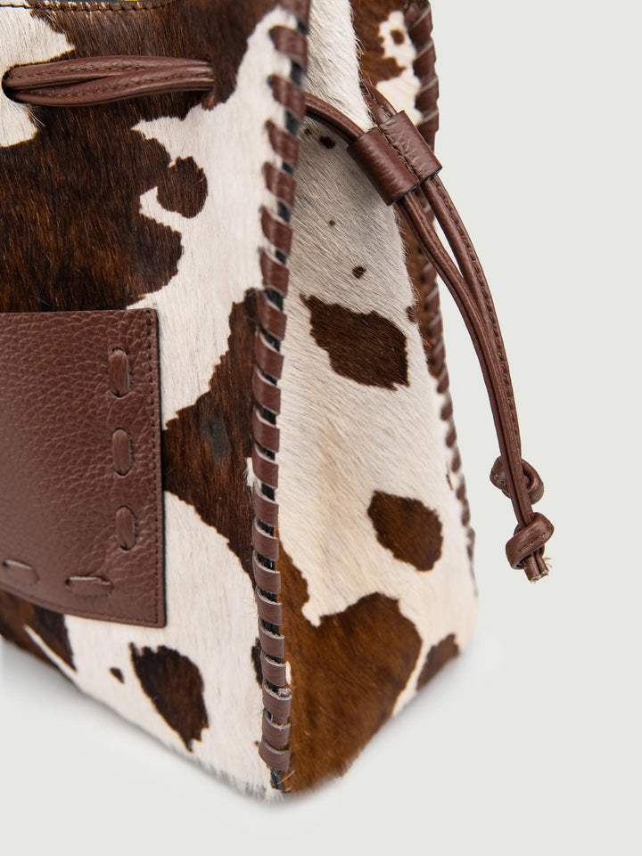 BORSA POCAHONTAS IN CAVALLINO COW PRINT MARRONE
