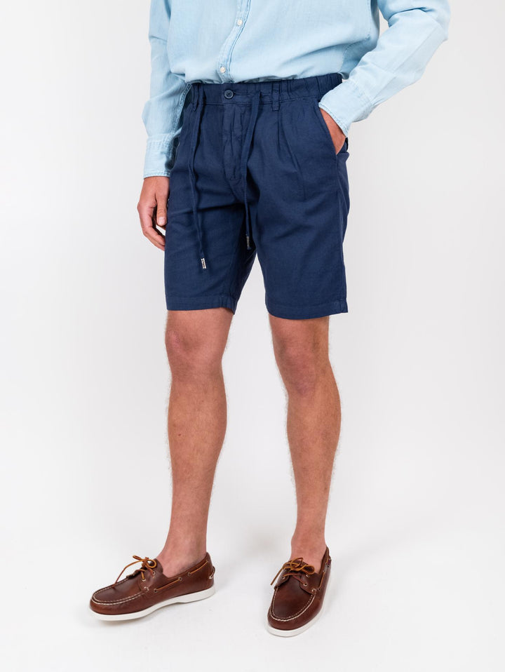 Bermuda blu in lino e cotone con coulisse