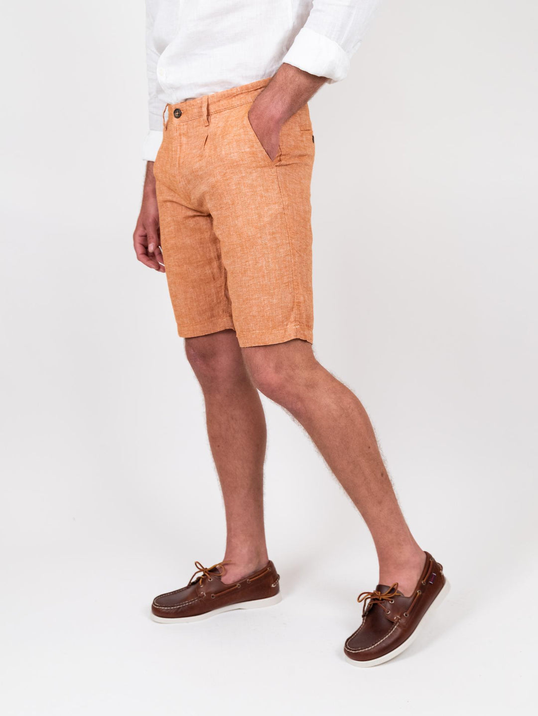 Bermuda in lino e cotone arancione