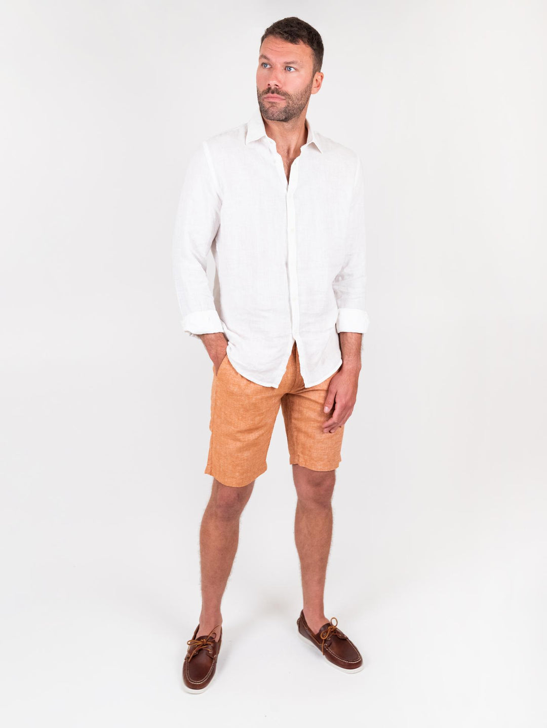 Bermuda in lino e cotone arancione