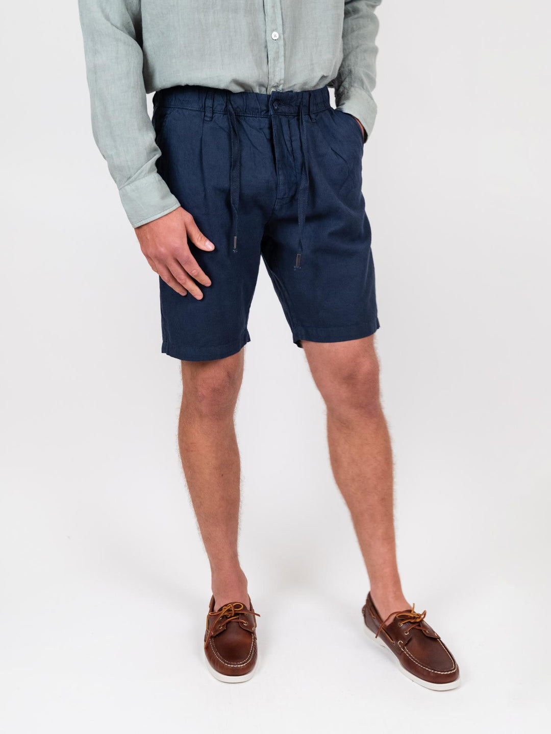Bermuda navy in lino e cotone con coulisse