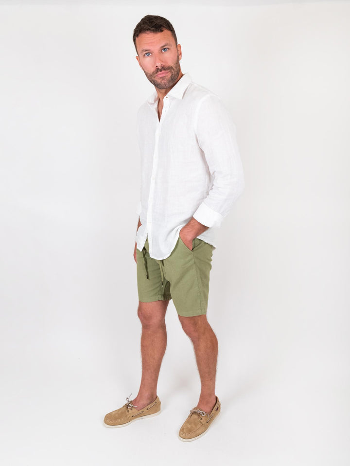 Bermuda verde in lino e cotone con coulisse