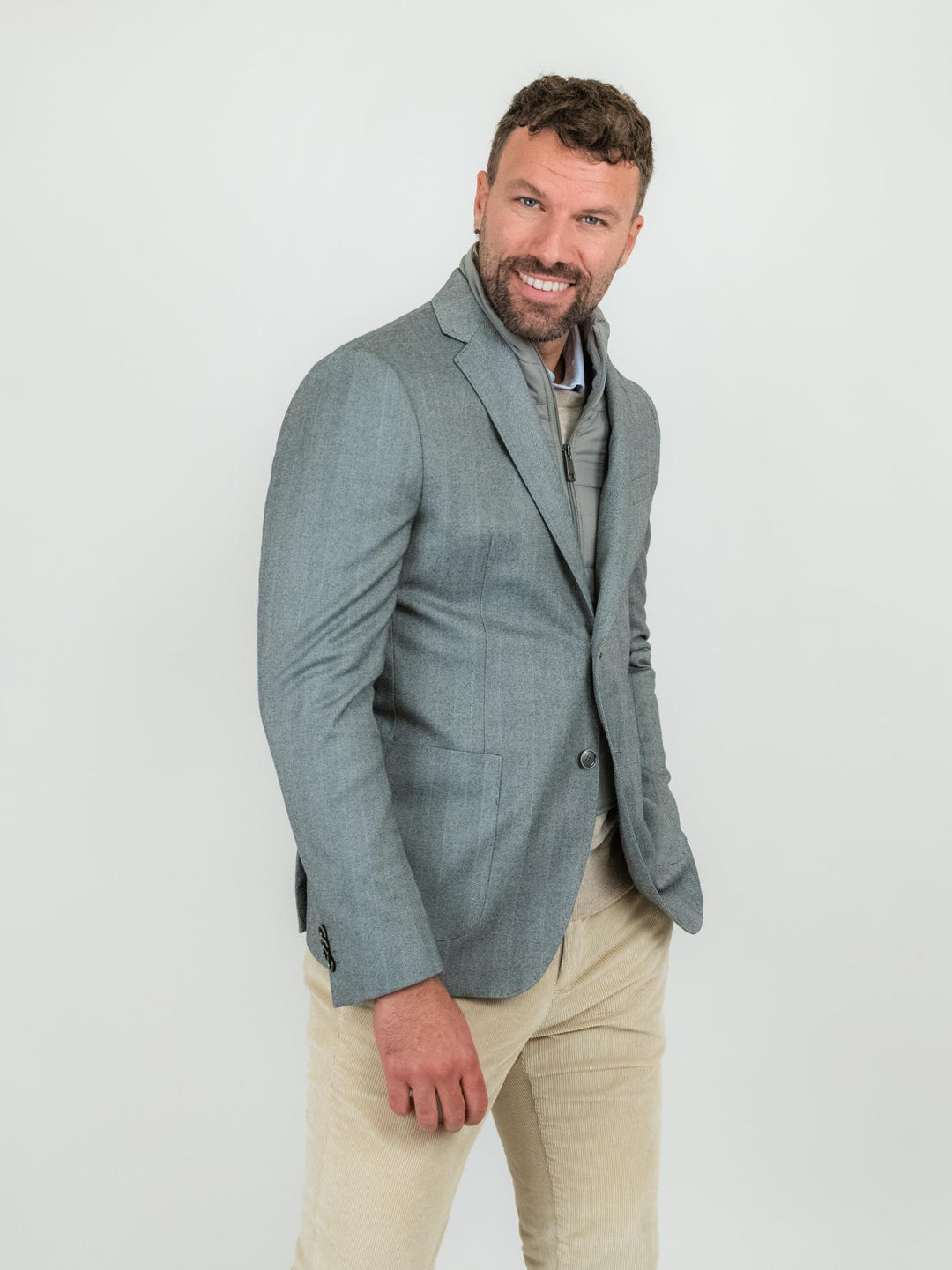 Blazer micro spiga grigio con pettorina