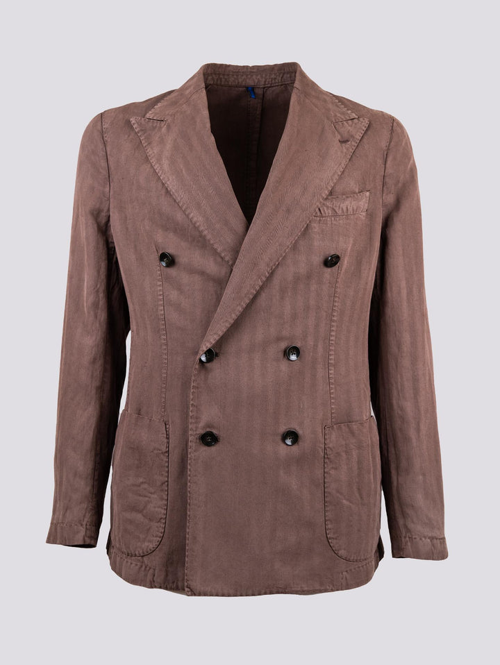 Blazer sfoderato doppiopetto marrone in misto lino e cotone