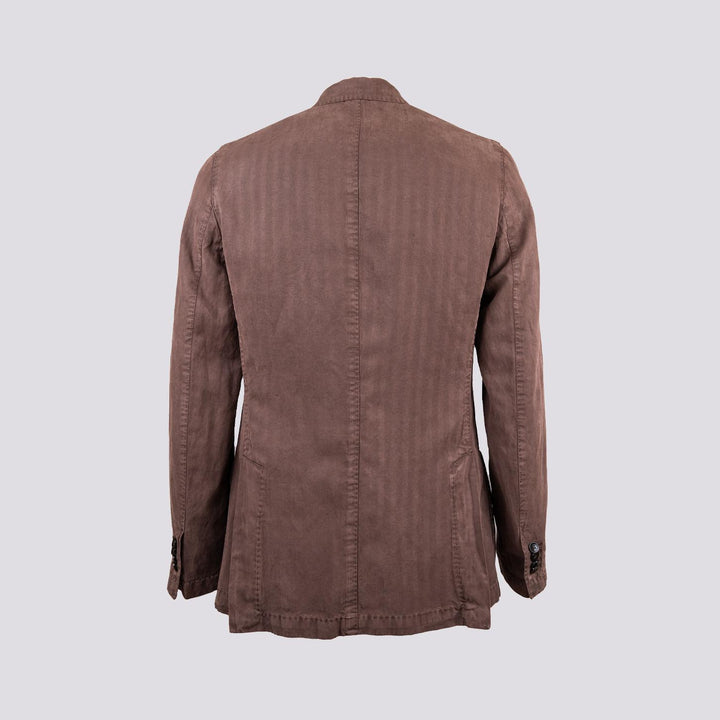 Blazer sfoderato doppiopetto marrone in misto lino e cotone