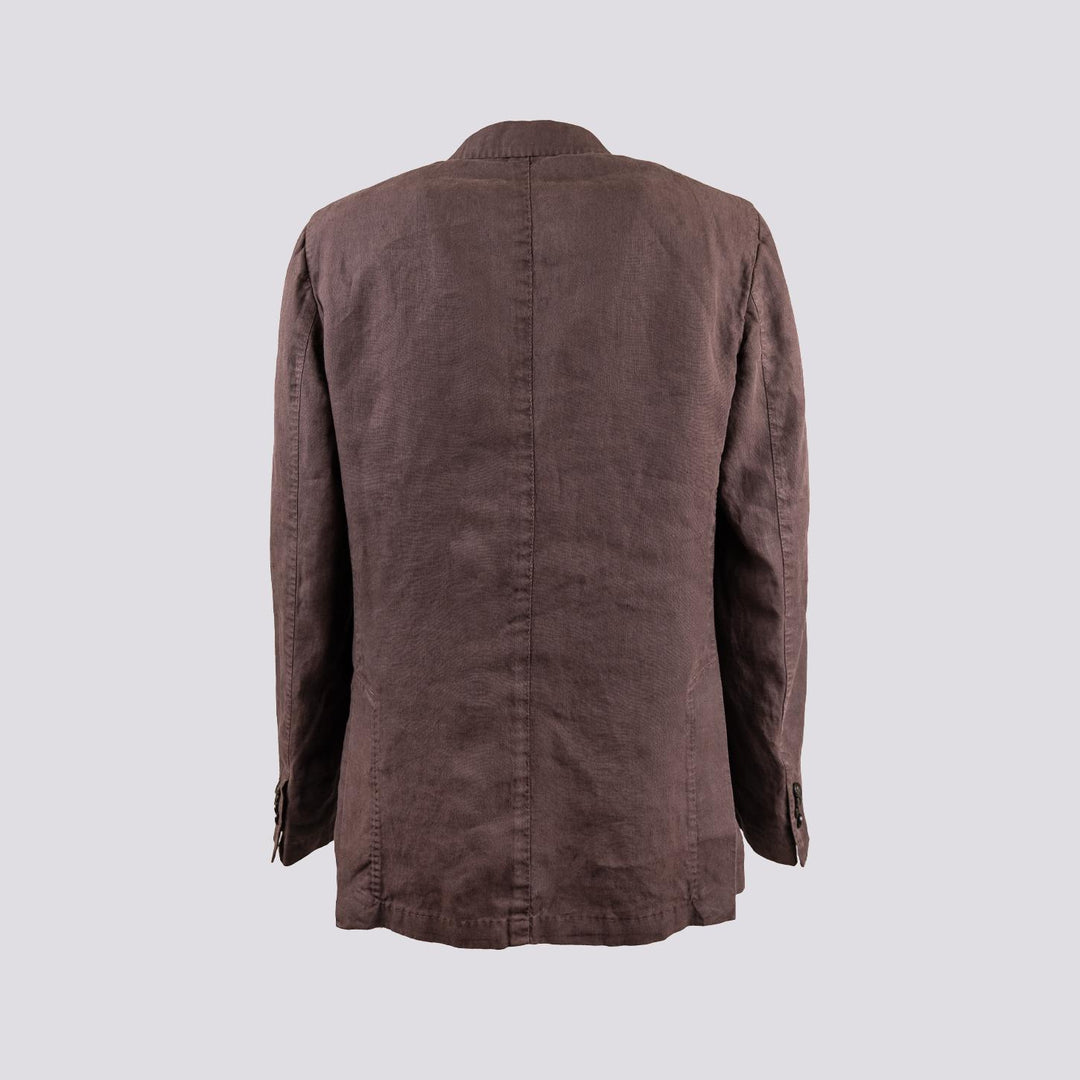 Blazer sfoderato monopetto in lino marrone