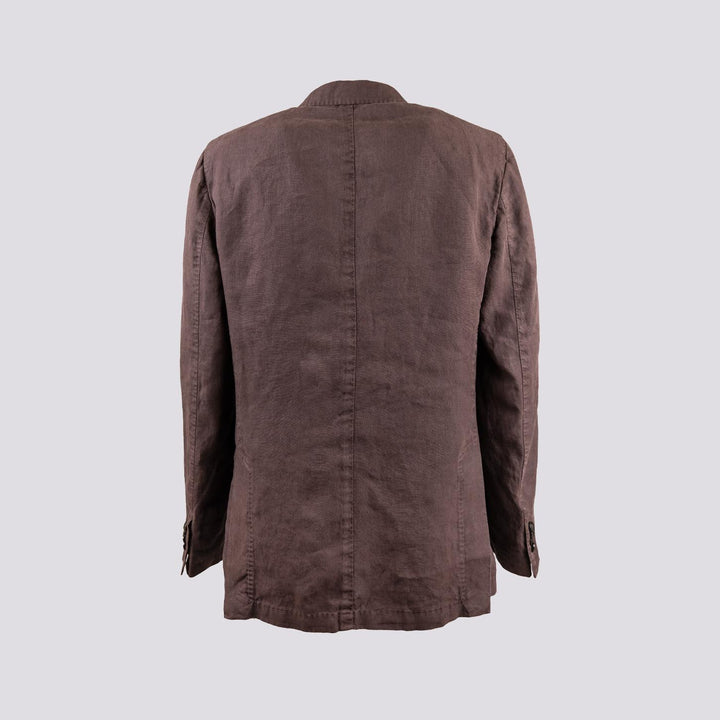 Blazer sfoderato monopetto in lino marrone