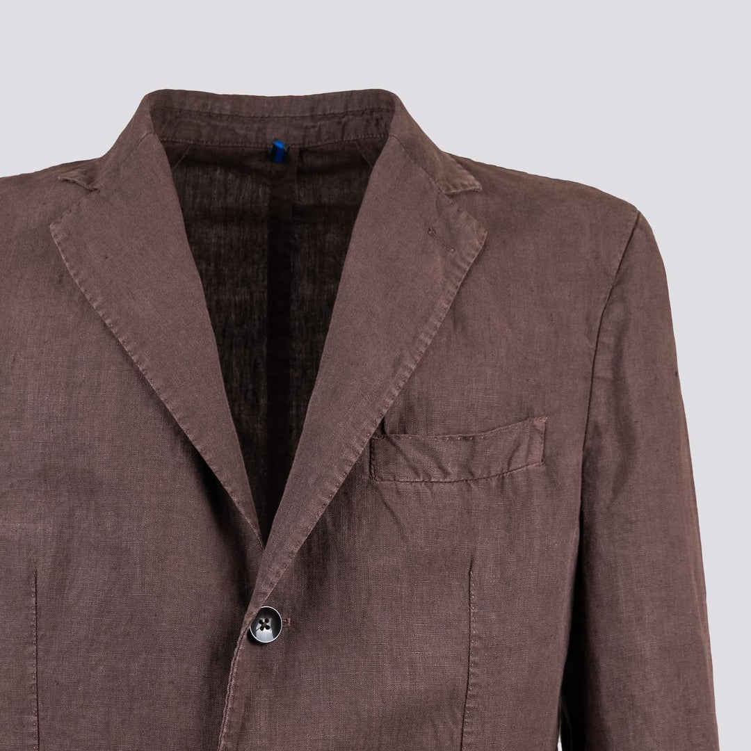 Blazer sfoderato monopetto in lino marrone