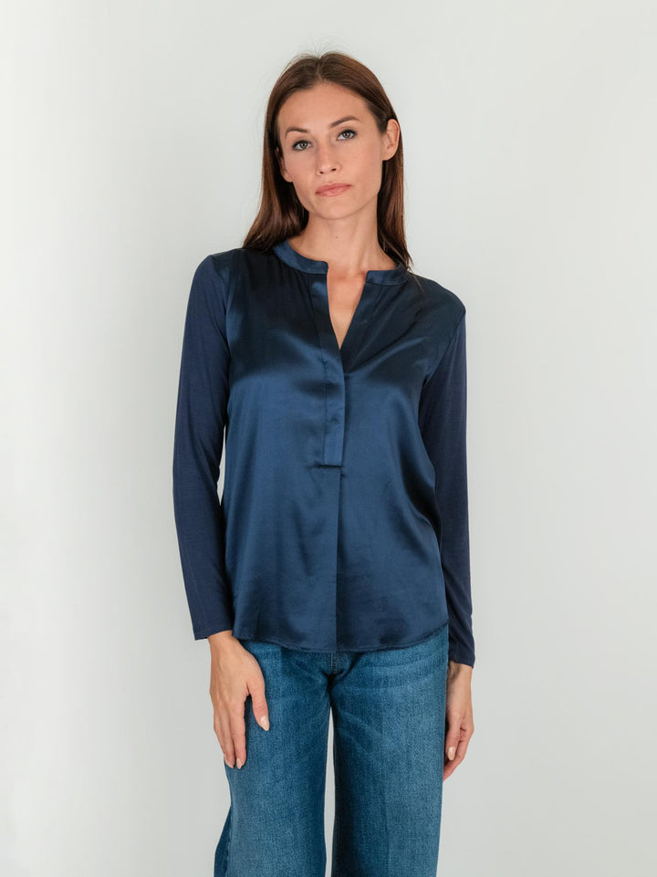 Blusa in seta e viscosa color blu