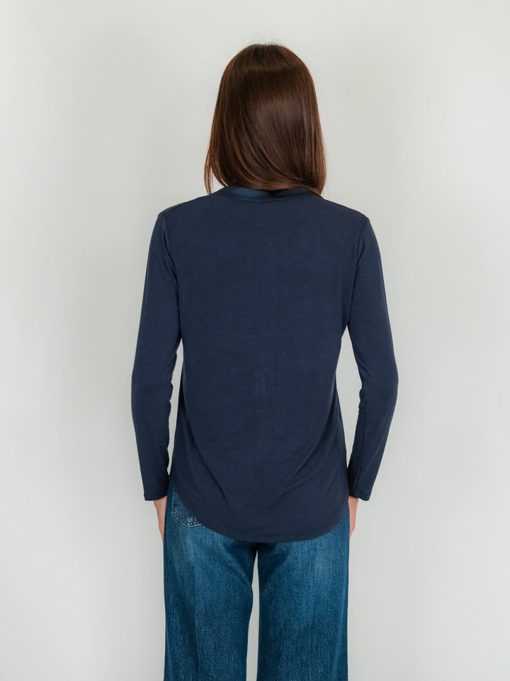 Blusa in seta e viscosa color blu