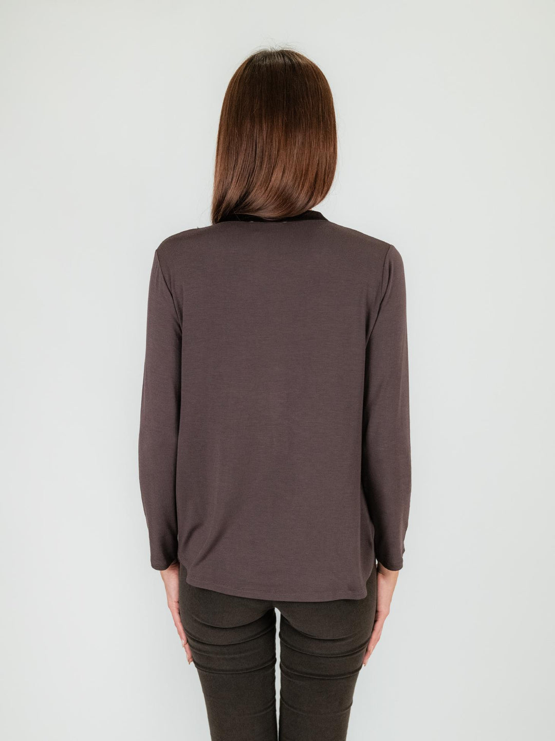 Blusa in seta e viscosa color cacao