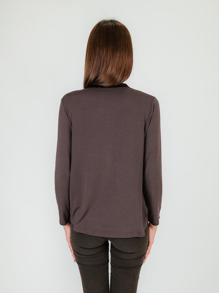 Blusa in seta e viscosa color cacao