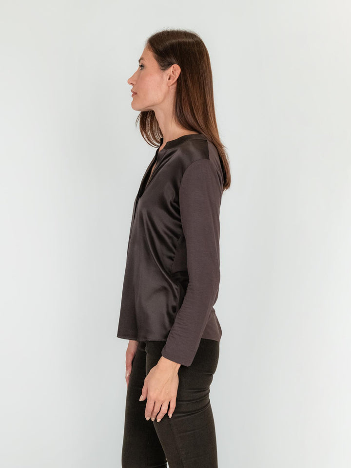 Blusa in seta e viscosa color cacao