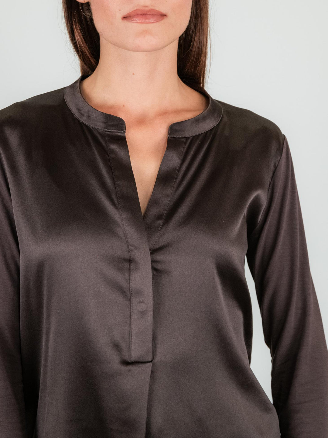 Blusa in seta e viscosa color cacao
