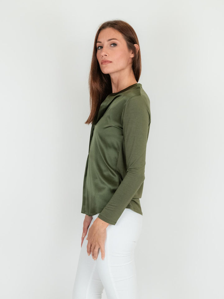 Blusa in seta e viscosa color verde militare