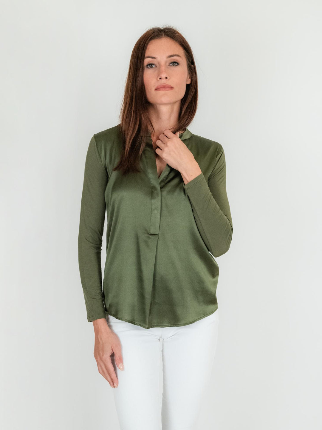 Blusa in seta e viscosa color verde militare