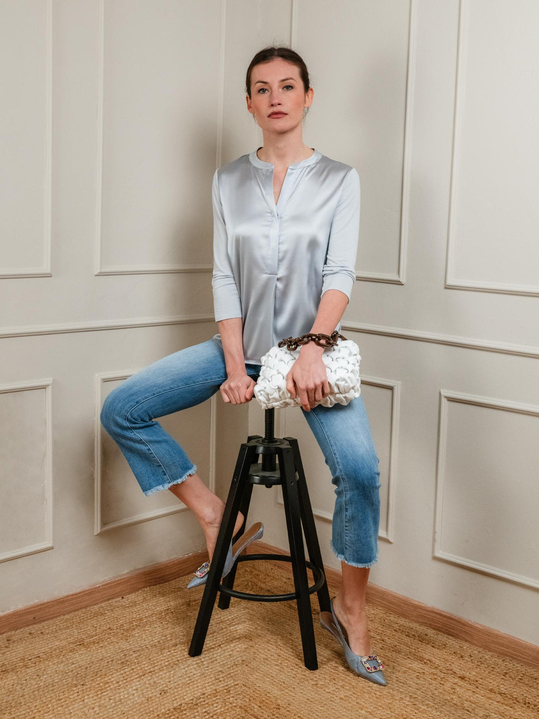 Blusa in seta ghiaccio