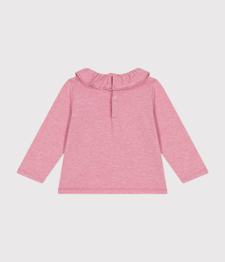 Blusa tinta unita rosa a manica lunga in jersey