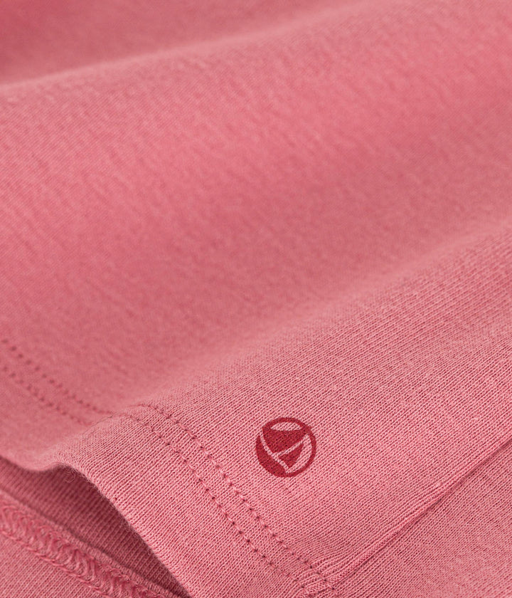 Blusa tinta unita rosa in cotone con colletto per bebè