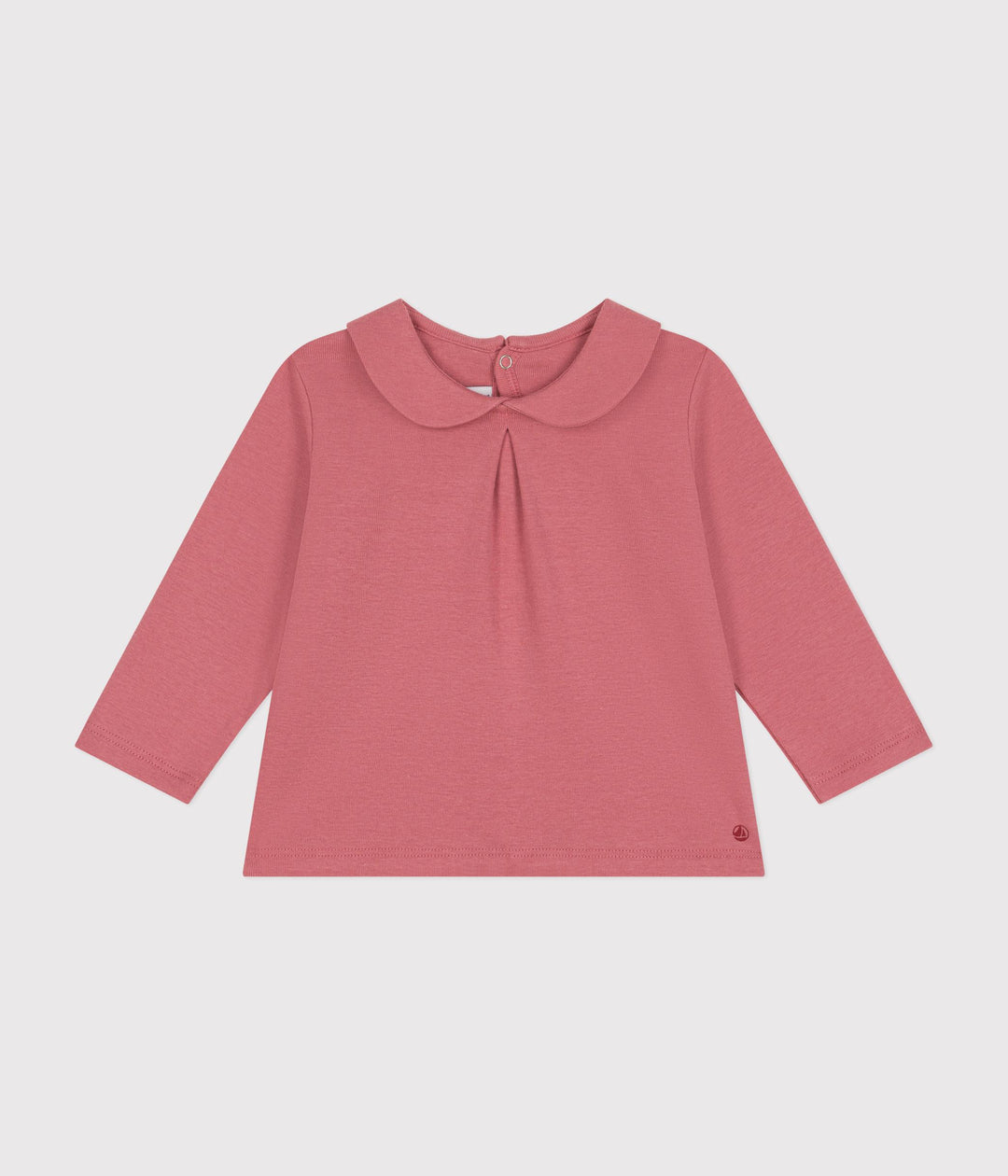 Blusa tinta unita rosa in cotone con colletto per bebè