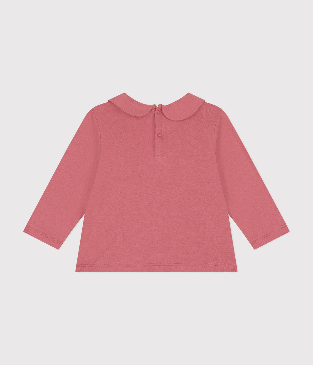 Blusa tinta unita rosa in cotone con colletto per bebè