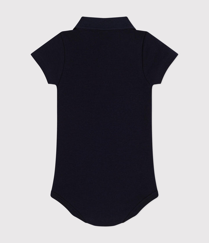 Body blu colletto polo a manica corta bebè