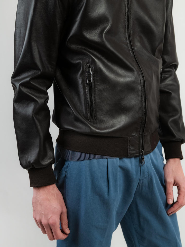 Bomber in pelle testa moro Derek Seamless