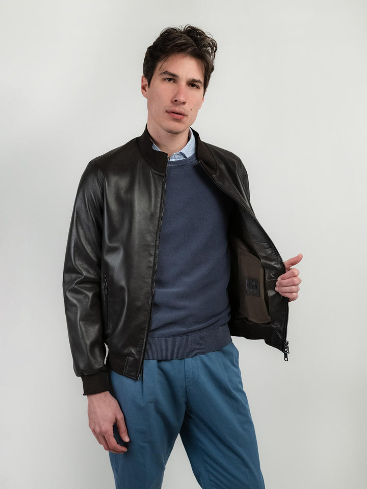 Bomber in pelle testa moro Derek Seamless