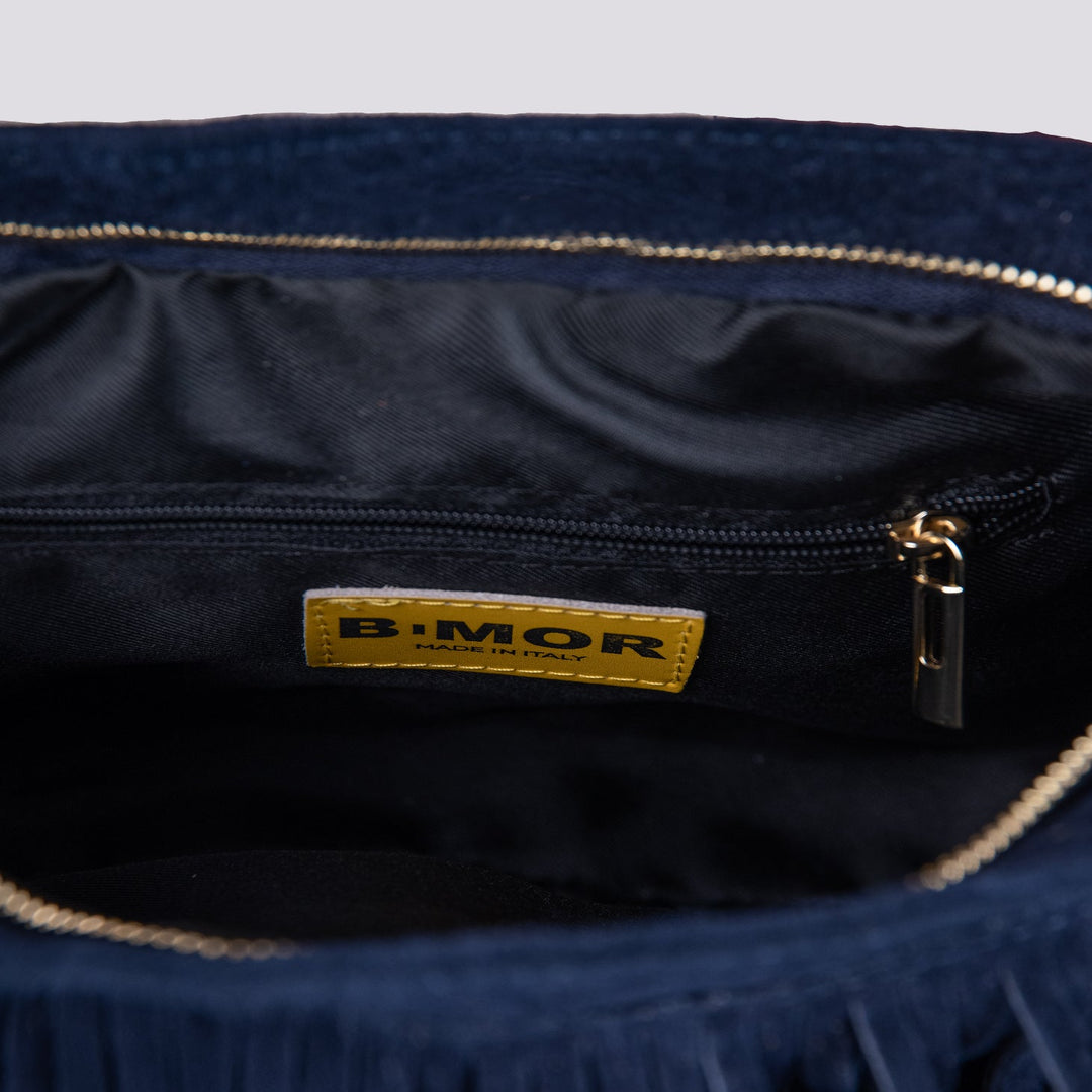 Borsa in camoscio con frange blu