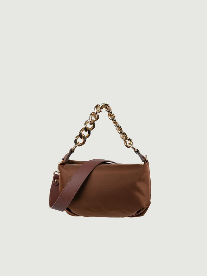 Borsa in nylon marrone con catena Trunk