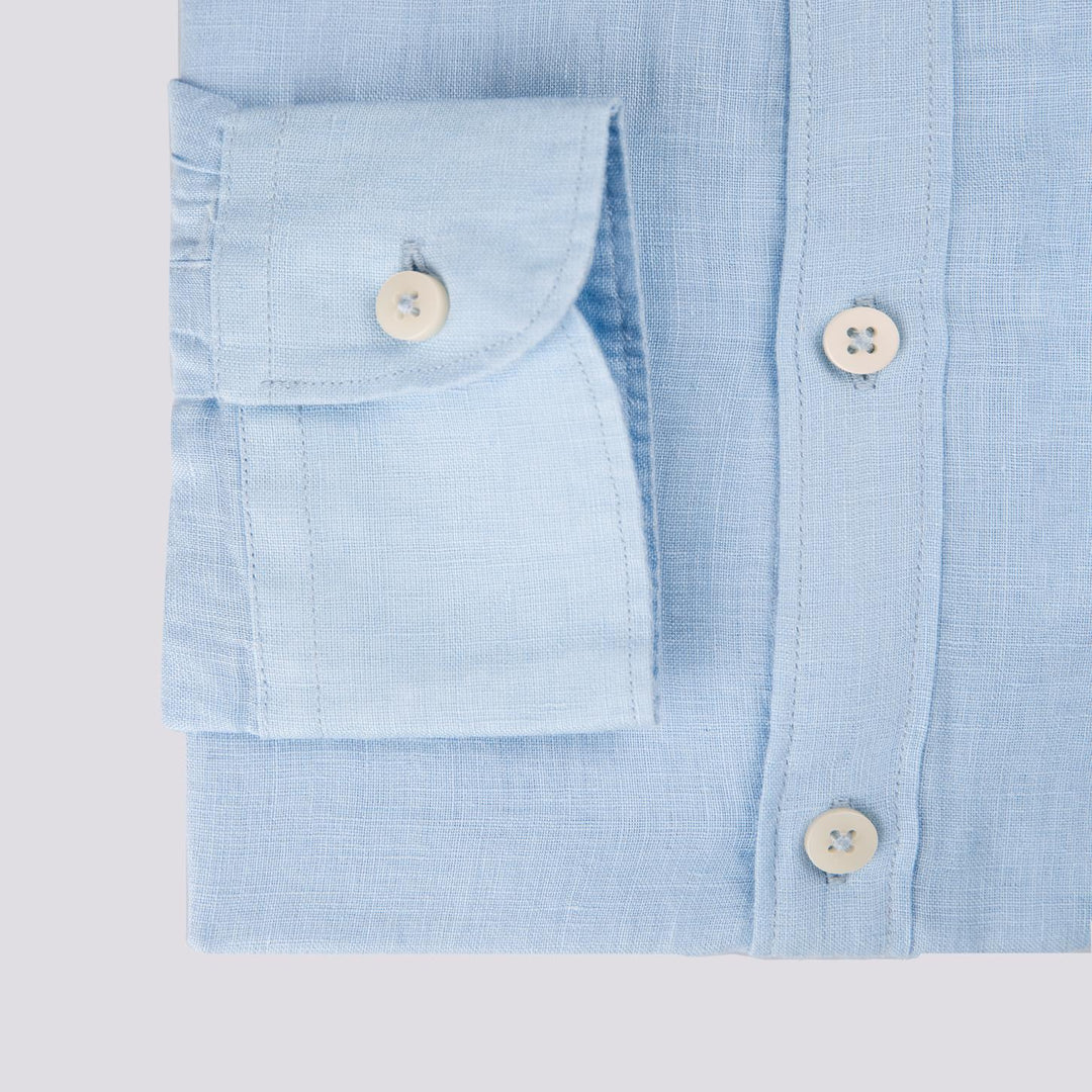 CAMICIA ALLA COREANA IN LINO AZZURRO – Andrea Morando Boutique