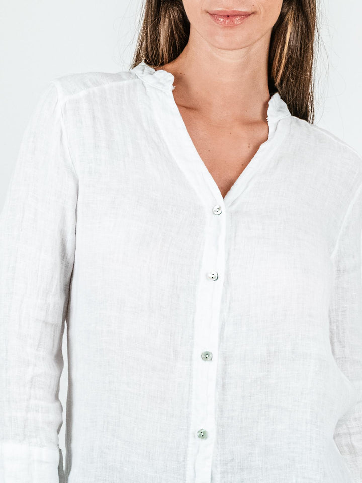 CAMICIA ALLA COREANA IN LINO BIANCA