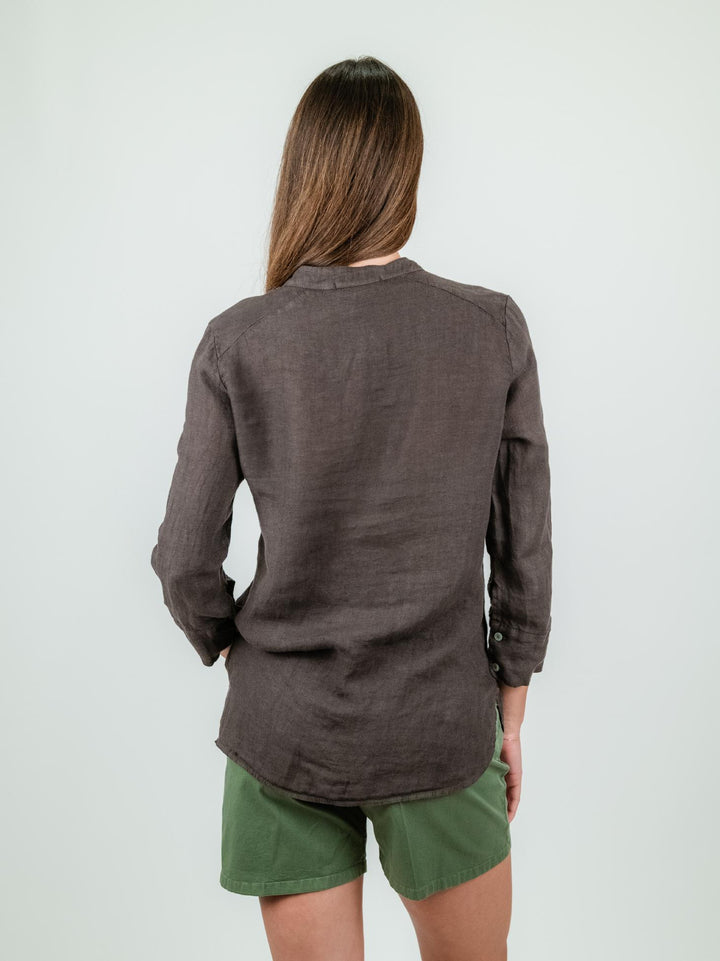 CAMICIA ALLA COREANA IN LINO TESTA MORO