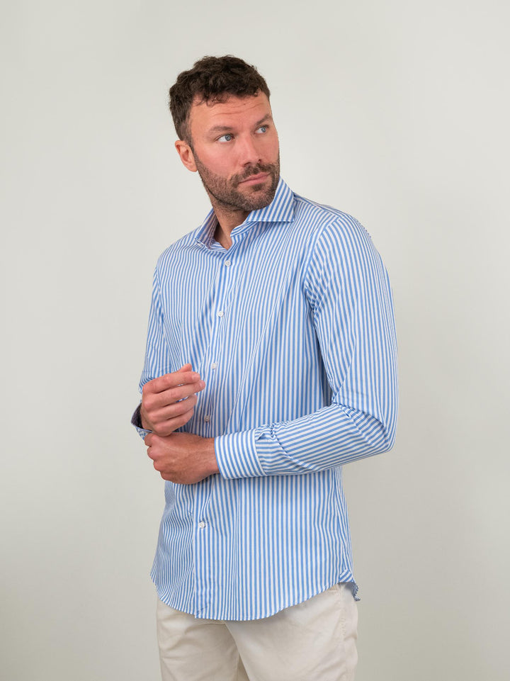 CAMICIA A RIGONE BIANCO E AZZURRO