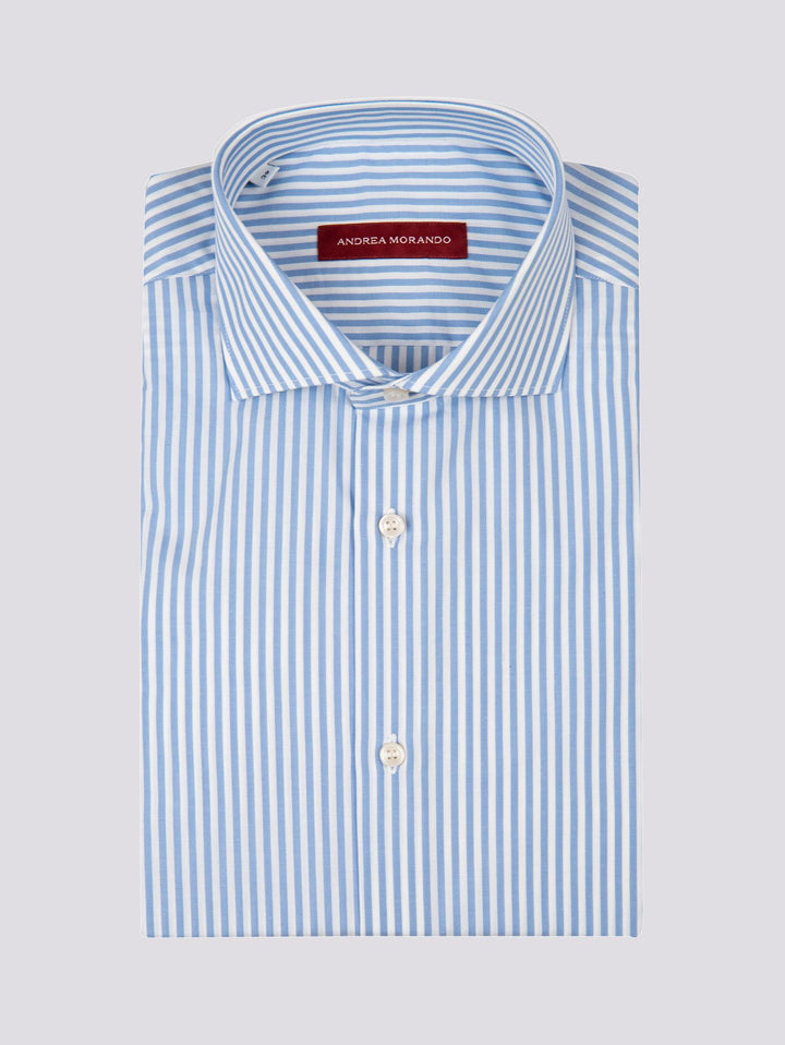 CAMICIA BASTONCINO IN COTONE BIANCO E AZZURRO