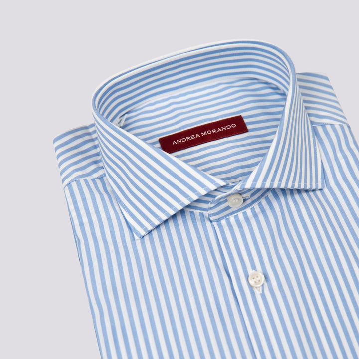 CAMICIA BASTONCINO IN COTONE BIANCO E AZZURRO